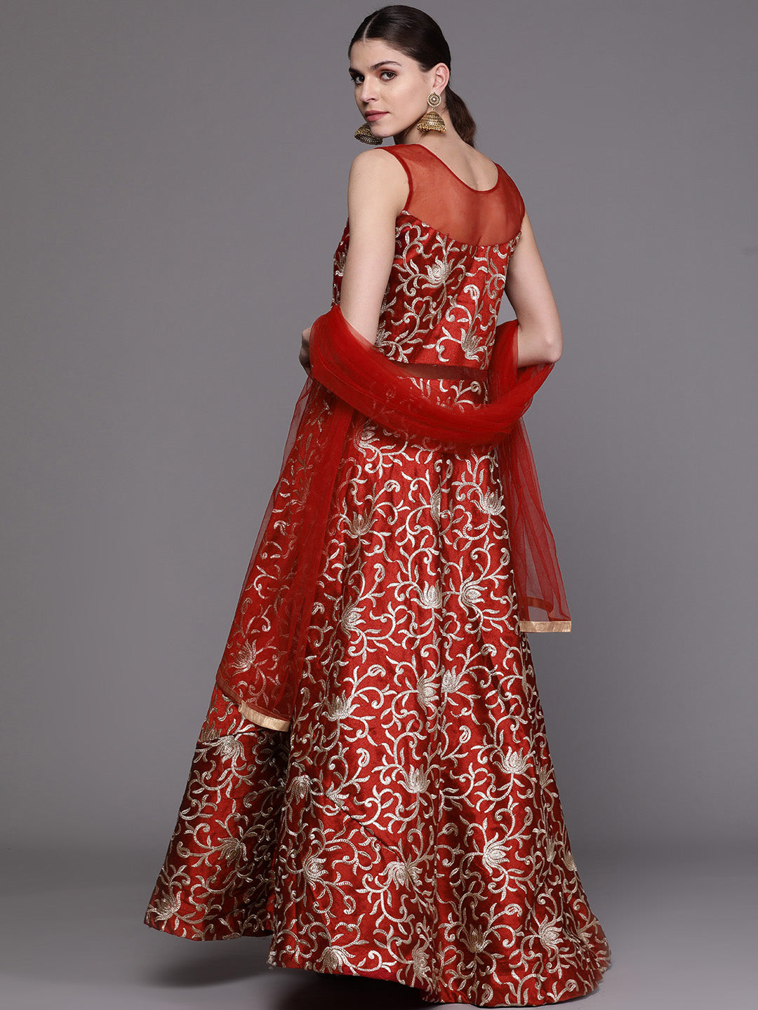 Anarkali Cocktail Gown with Embellished Neckline and Kasab Embroidery