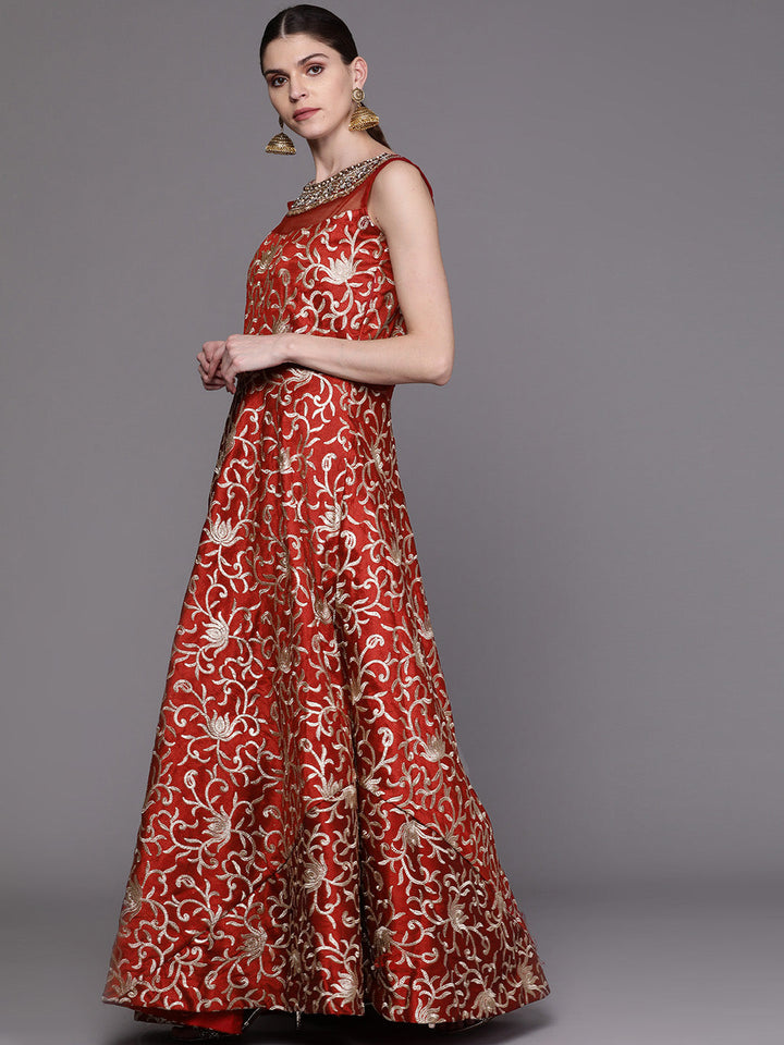 Anarkali Cocktail Gown with Embellished Neckline and Kasab Embroidery