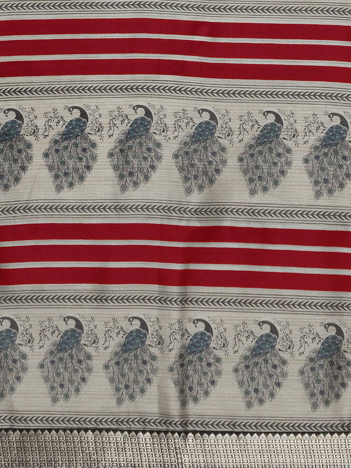 Black Bhagalpuri Printed Peacock motifs Art Silk Saree