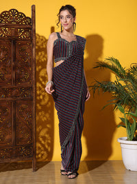 Chhabra 555 Pre-stitched Light Weight Saree with Leheriya Striped Pattern & Crystal Embellished Yoke