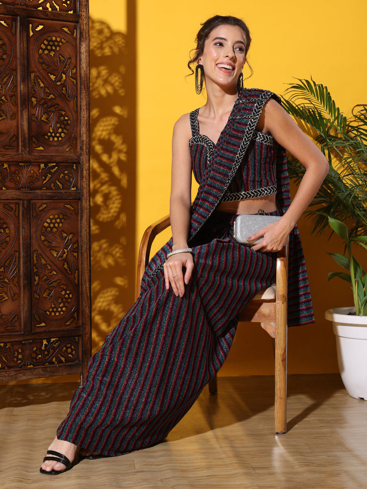 Pre-stitched Light Weight Saree with Leheriya Striped Pattern