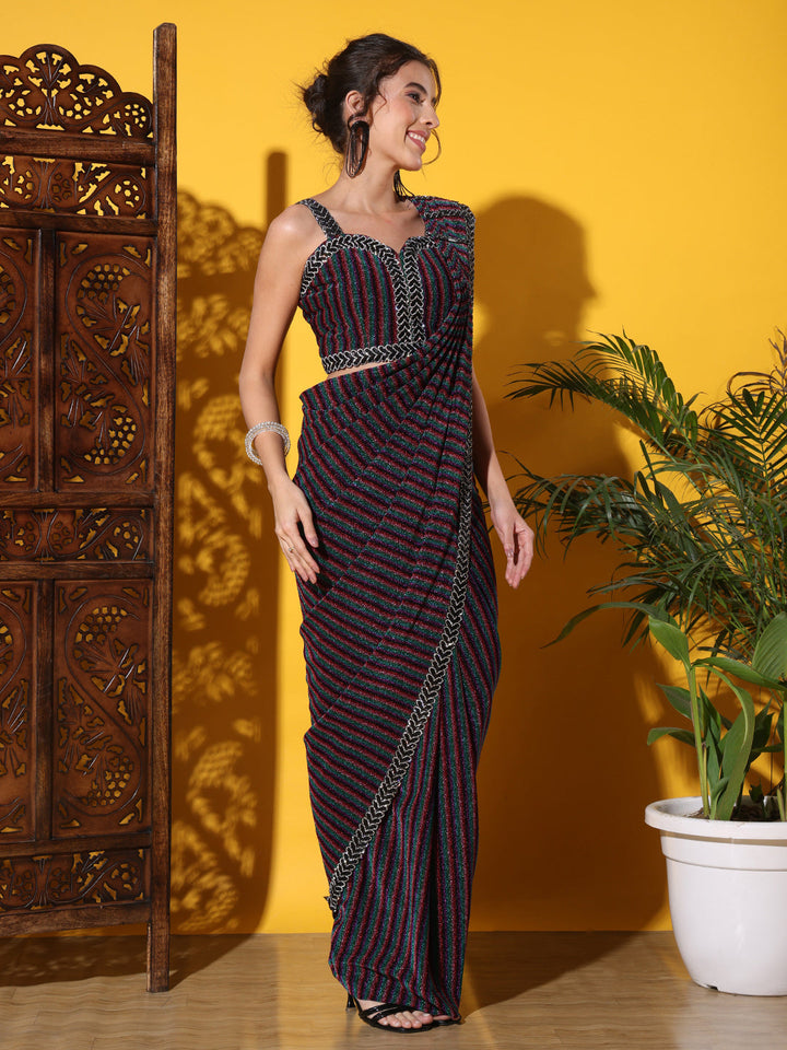 Pre-stitched Light Weight Saree with Leheriya Striped Pattern