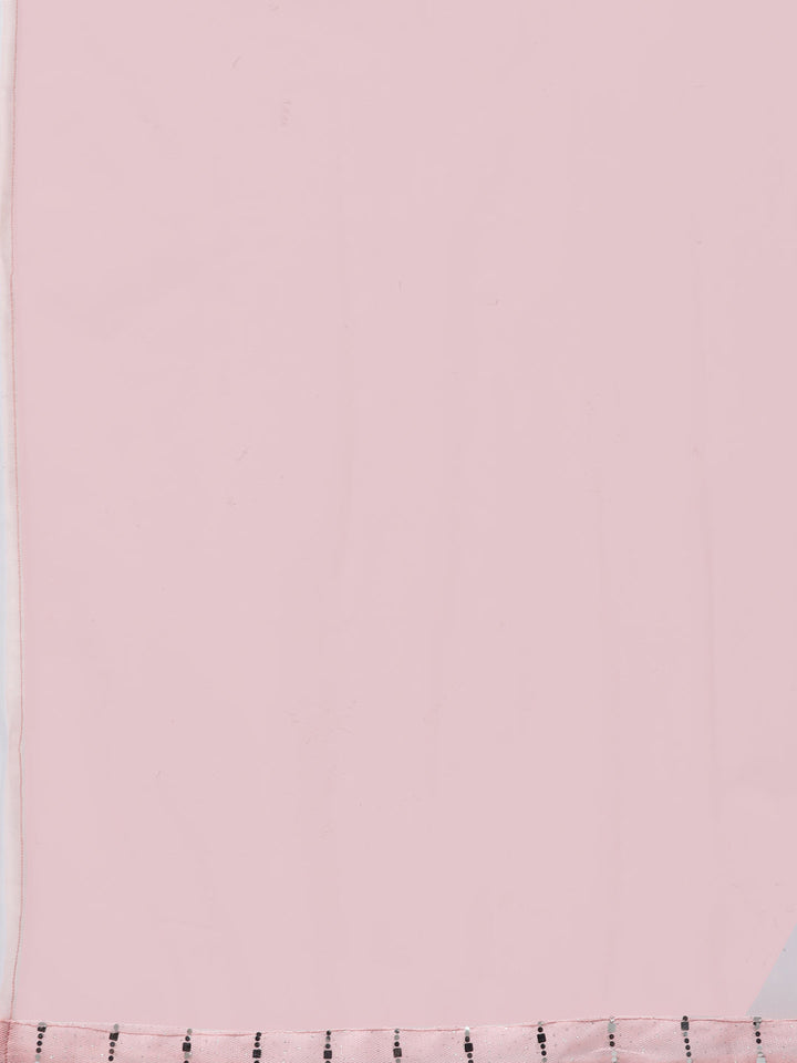 Pastel Pink Mirror Embellished Lehenga Set with Silver Cutdana Embroidery & Net Dupatta