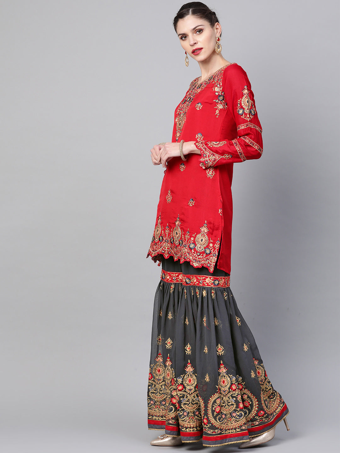 Embellished Kurta Sharara Set with Zari and Resham