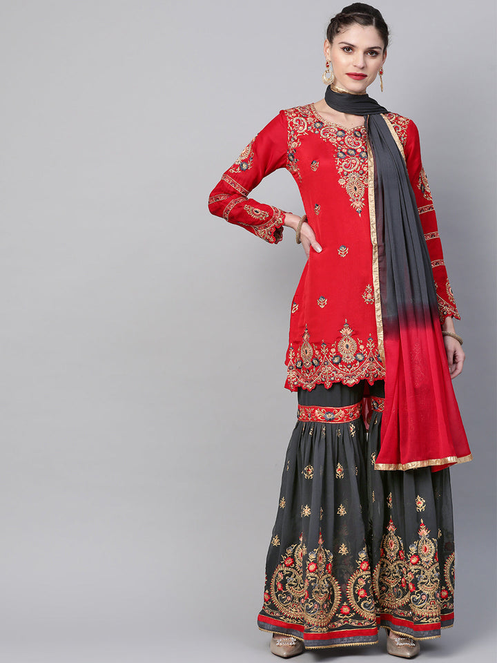 Embellished Kurta Sharara Set with Zari and Resham