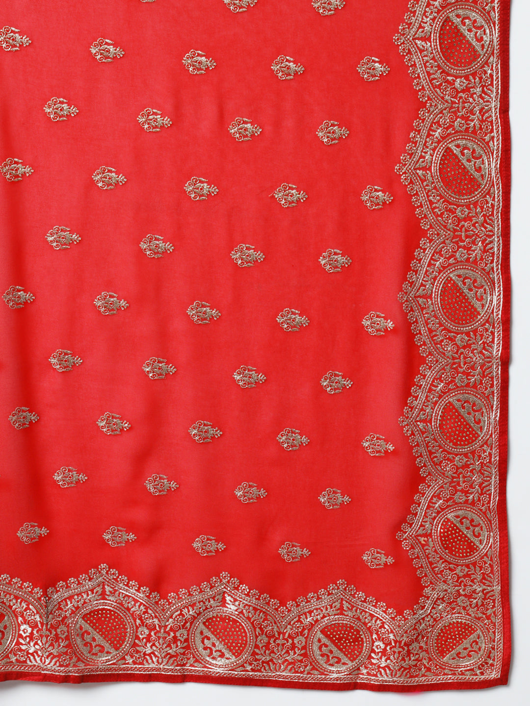 Red Georgette Bridal Saree with Crystal Embellishments