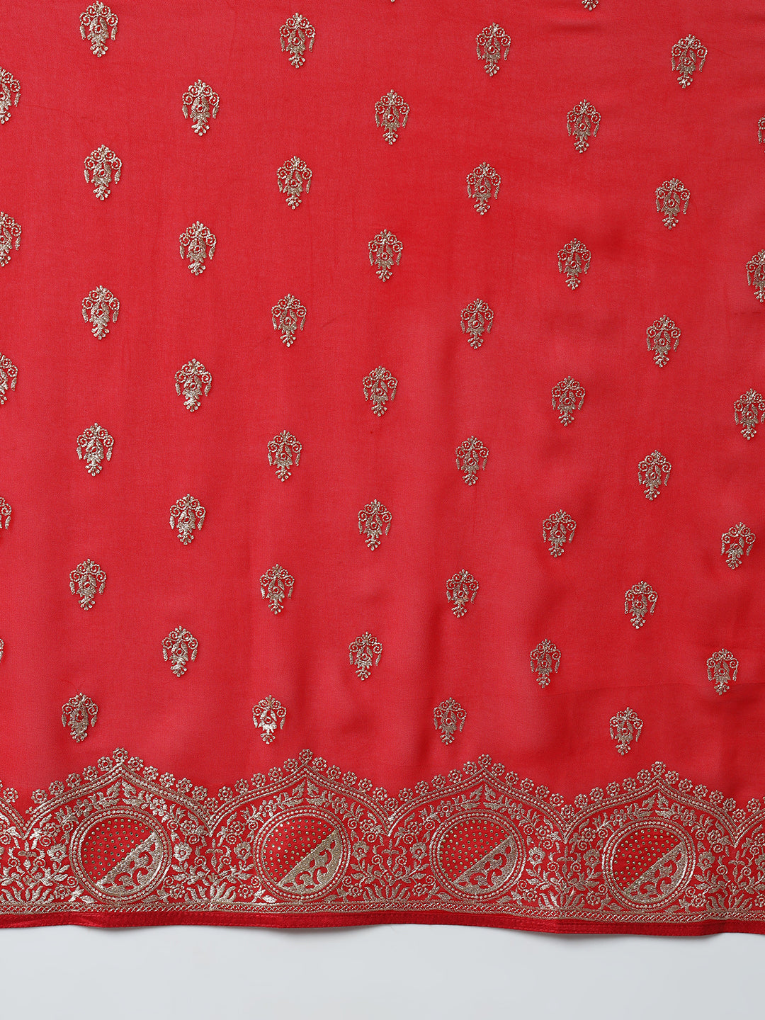 Red Georgette Bridal Saree with Crystal Embellishments