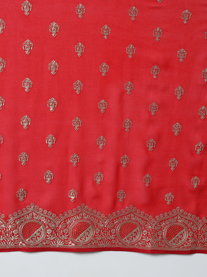 Red Georgette Bridal Saree with Crystal Embellishments