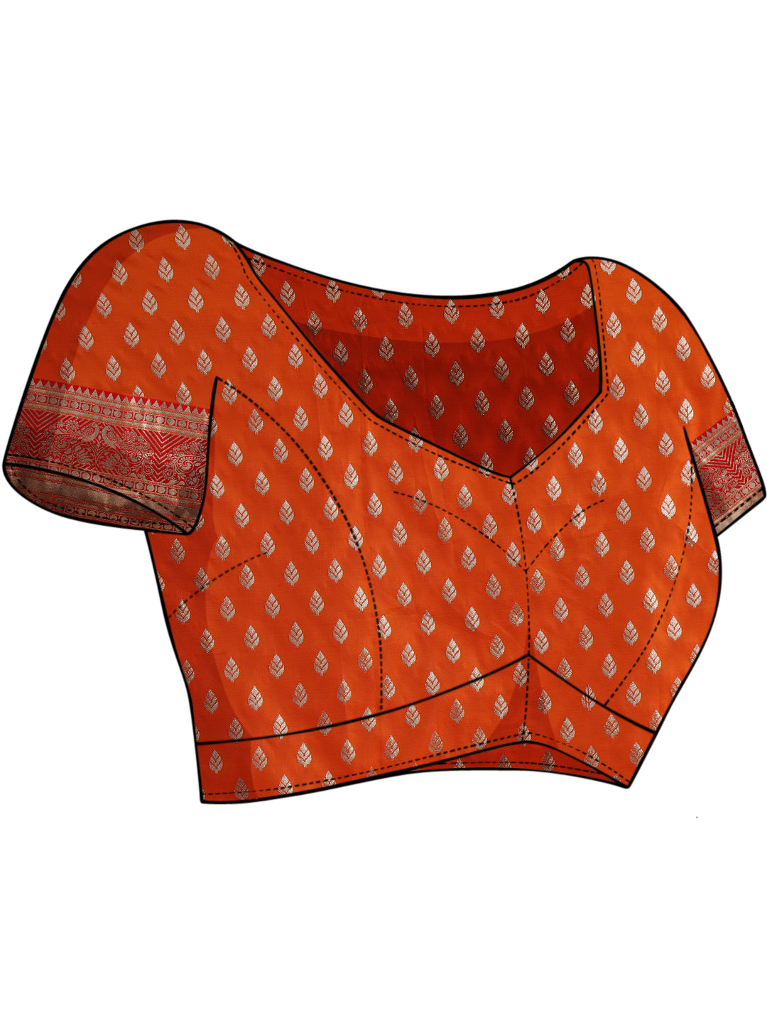 Orange Zari Woven Banarasi Saree with Contrast Peacock Motif Border