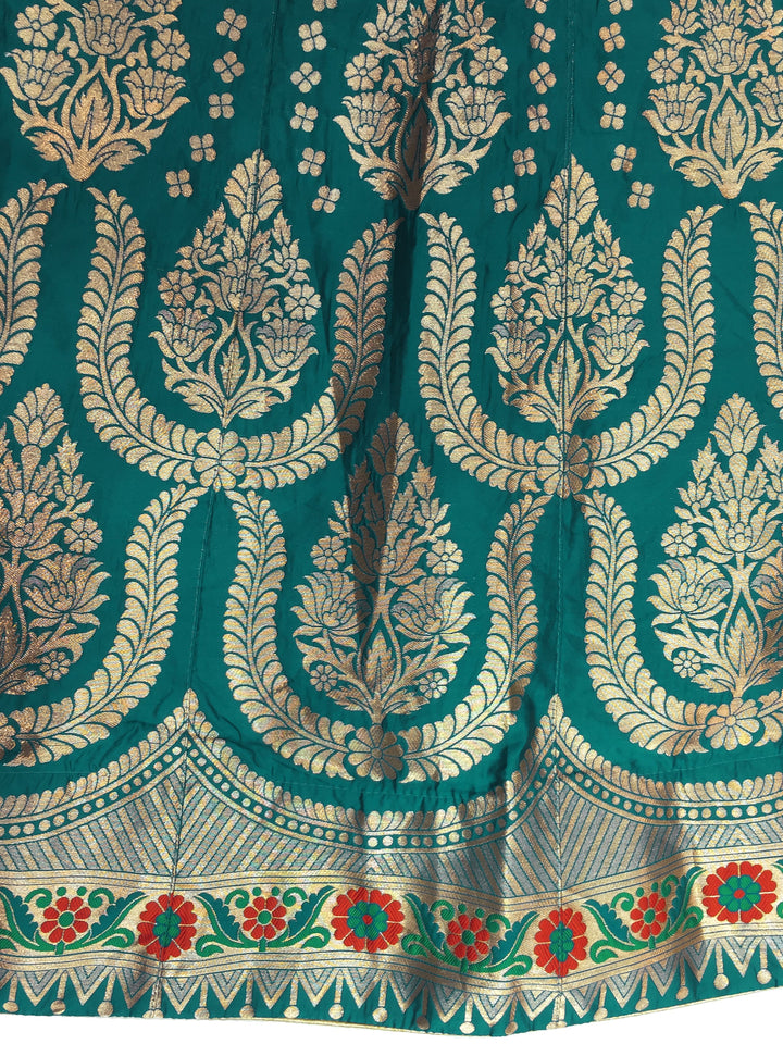 Teal Green & Magenta  Embroidered Banarasi Silk Lehenga Choli & Dupatta