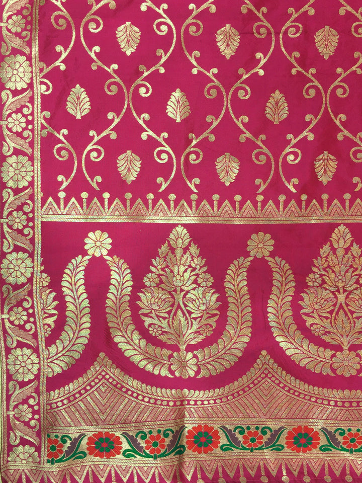 Teal Green & Magenta  Embroidered Banarasi Silk Lehenga Choli & Dupatta