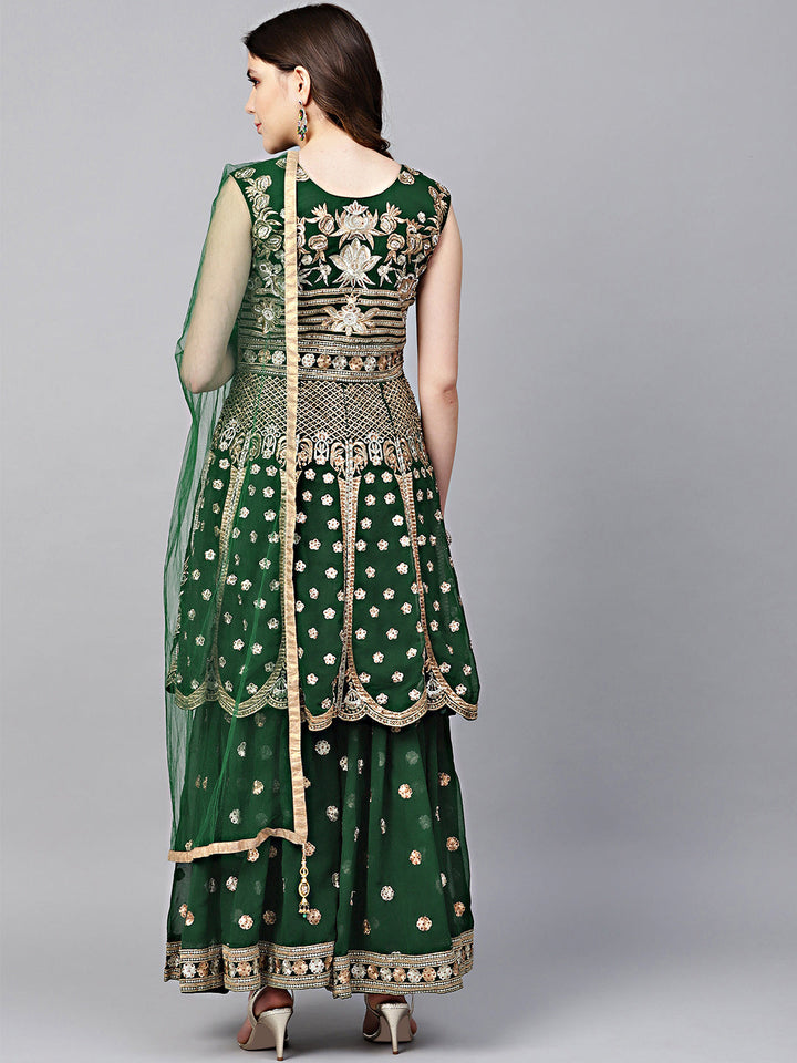 Peplum style Embellished Kurta Set with Embroidered Sharara