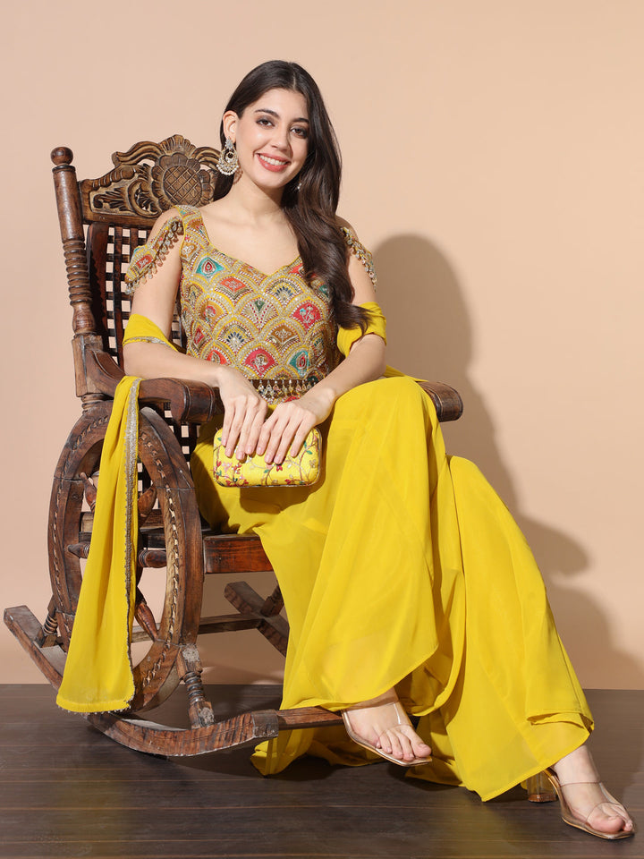 Resham Embroidery Co-ord Set with Crop top & Stylish Pocket
