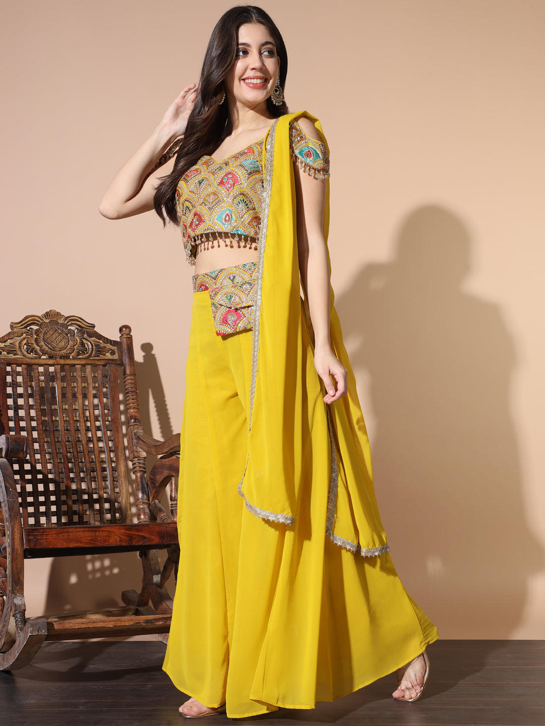 Resham Embroidery Co-ord Set with Crop top & Stylish Pocket