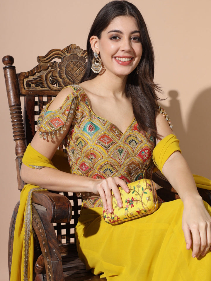 Resham Embroidery Co-ord Set with Crop top & Stylish Pocket