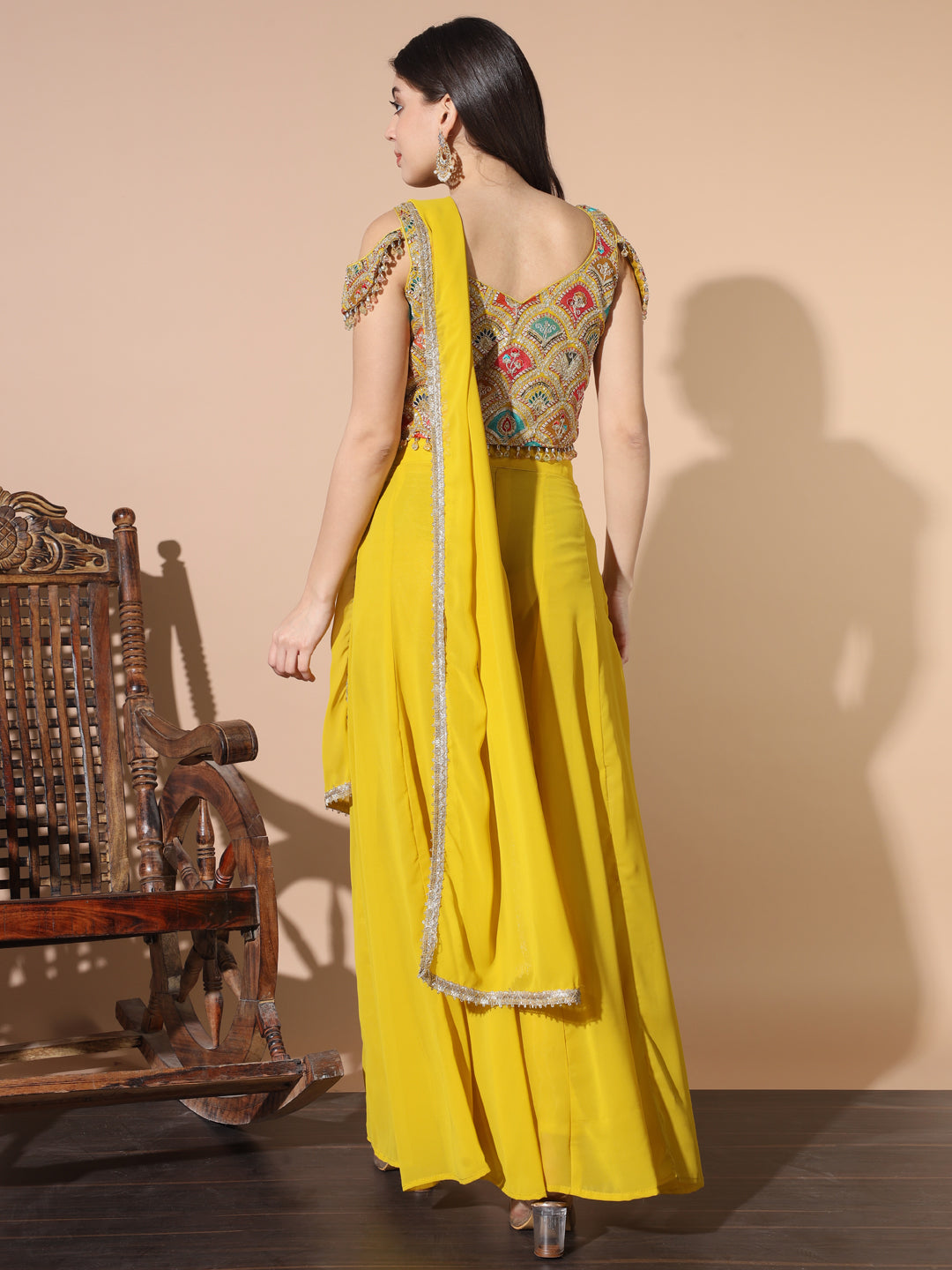 Resham Embroidery Co-ord Set with Crop top & Stylish Pocket