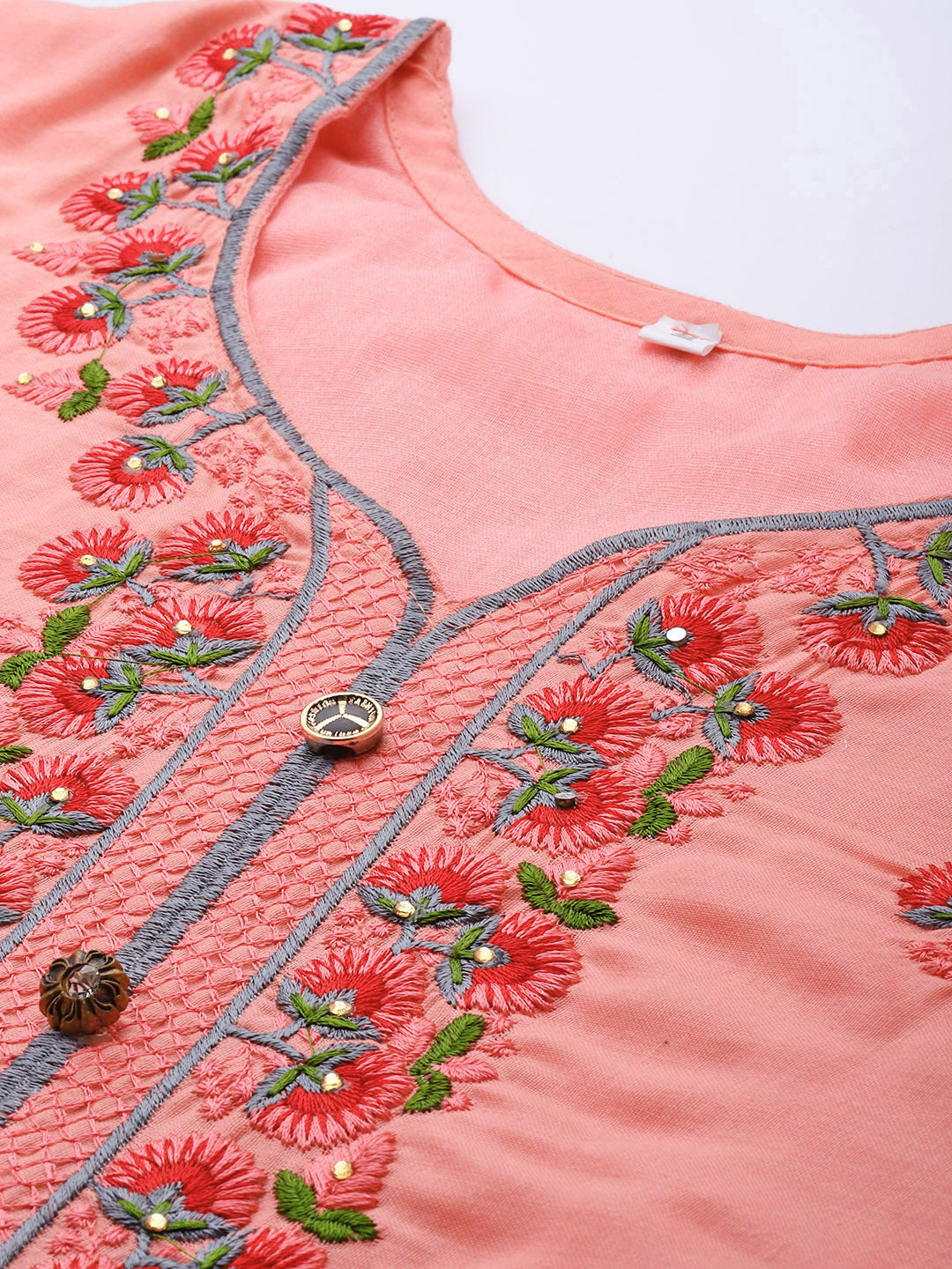 Peach Cotton Embroidery Unstitch Suit Salwar Set With Stripes Dupatta