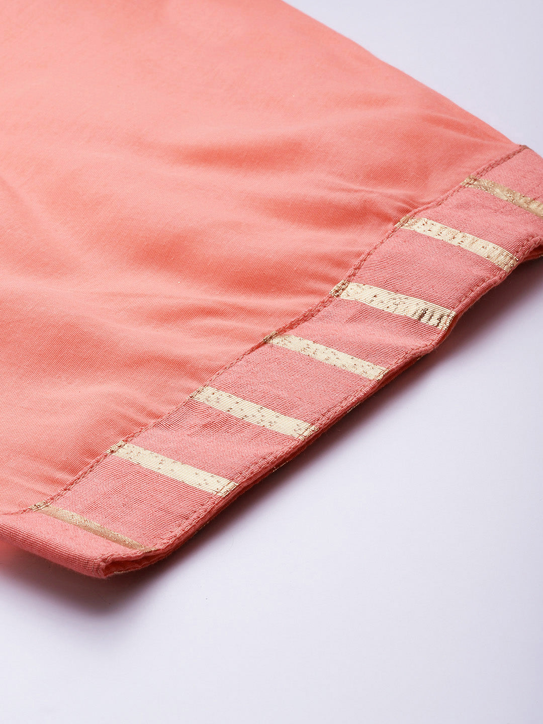 Peach Cotton Embroidery Unstitch Suit Salwar Set With Stripes Dupatta