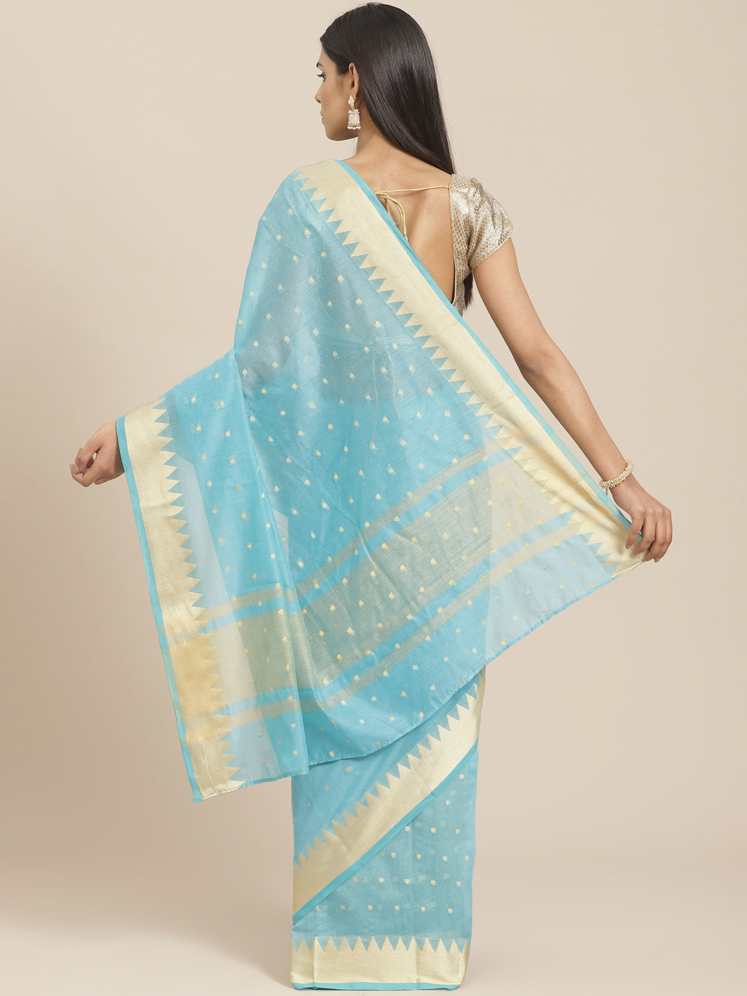Handloom Chanderi Saree with Temple Style Copper Resham Weaving