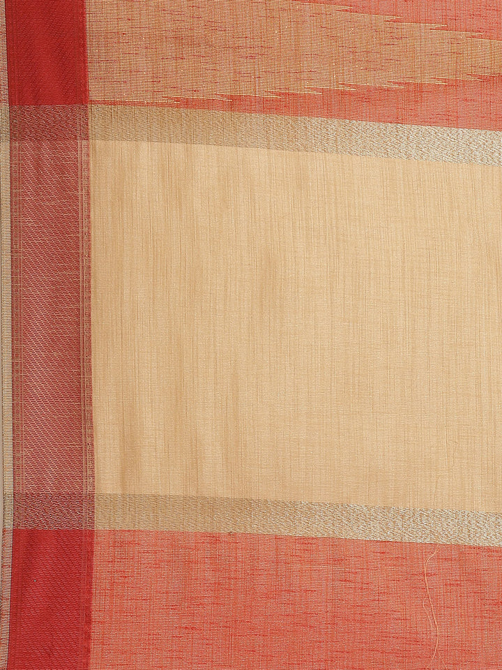 Jute Silk Resham Self embossed Saree with Kanjivaram Temple Pattern & Contrast Border