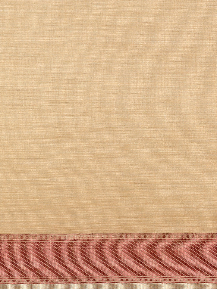 Jute Silk Resham Self embossed Saree with Kanjivaram Temple Pattern & Contrast Border