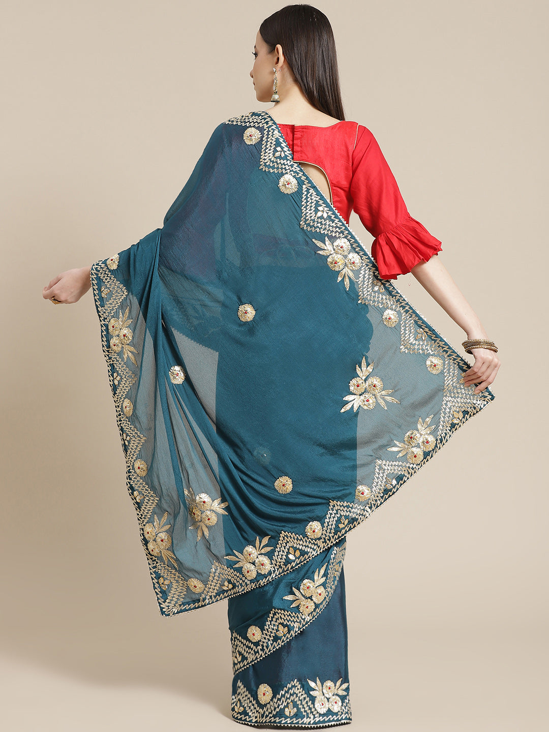 Midnight Blue Gota Patti Embellished Saree With Contrast Blouse
