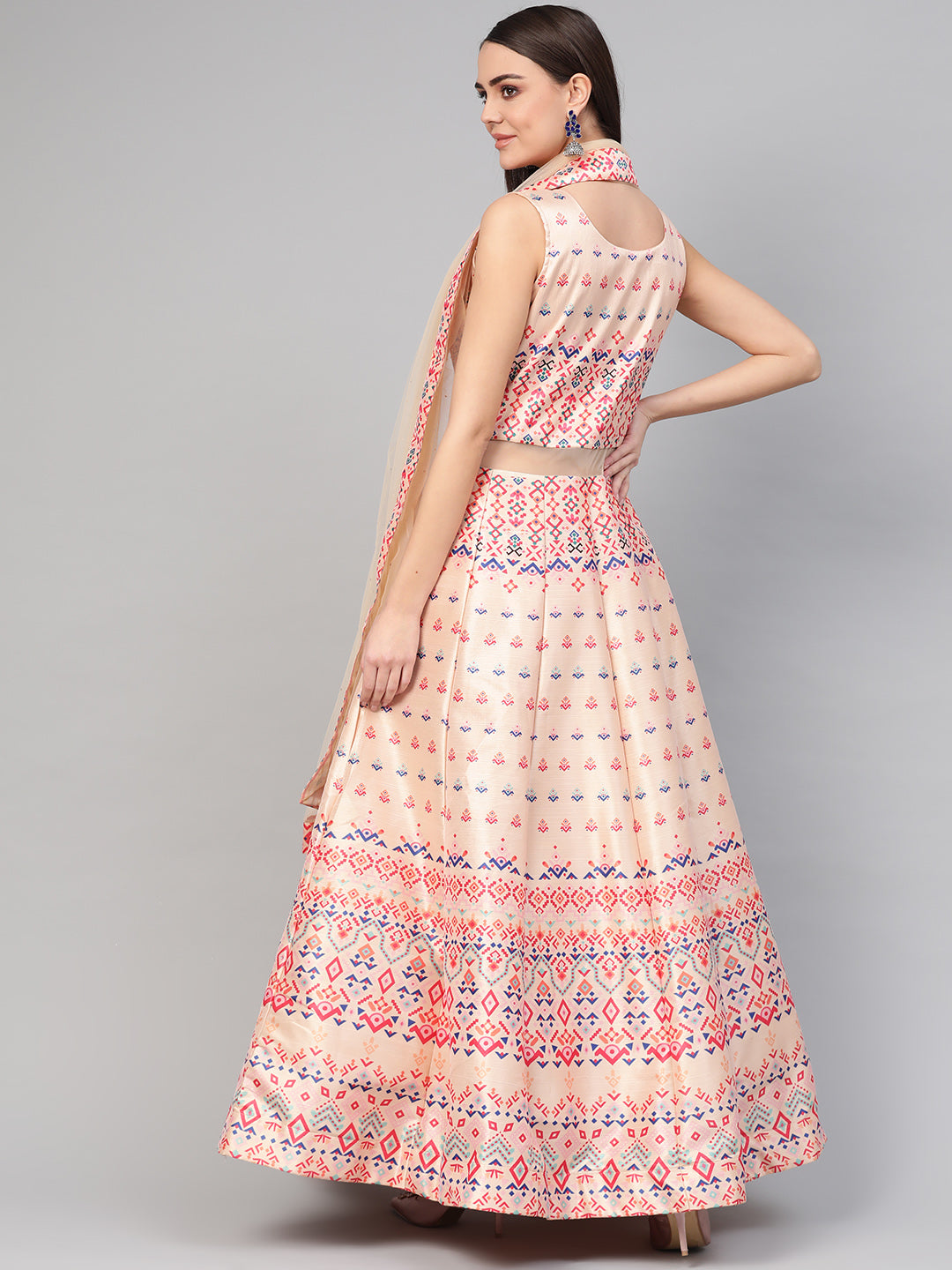 Embellished Anarkali Cocktail Gown with Ikat Inspired pattern
