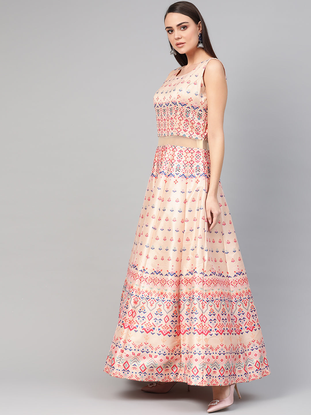 Embellished Anarkali Cocktail Gown with Ikat Inspired pattern