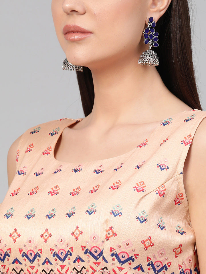 Embellished Anarkali Cocktail Gown with Ikat Inspired pattern