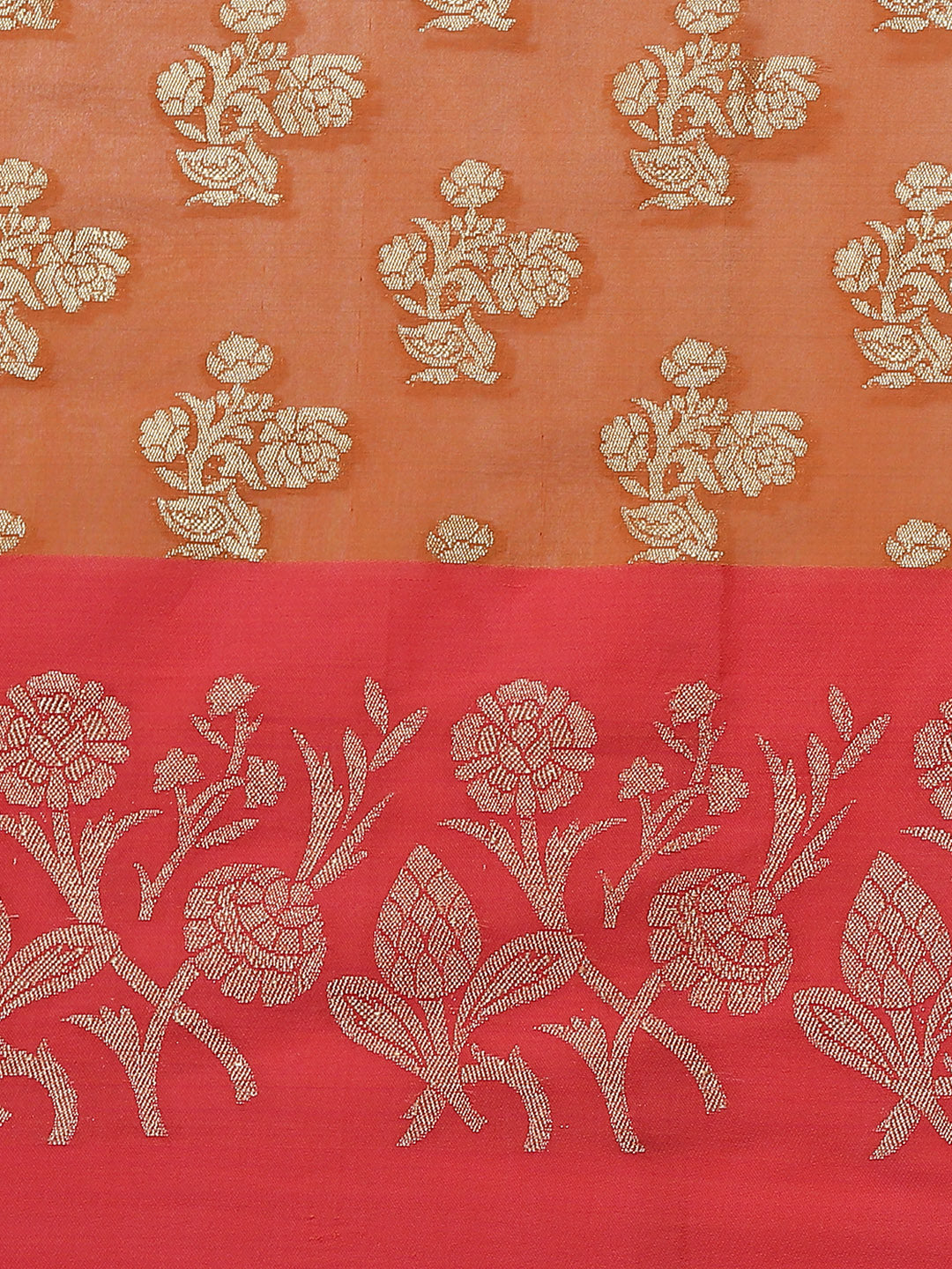 Rust Jamdani Chanderi Colorblocked Saree with Broad contrast border