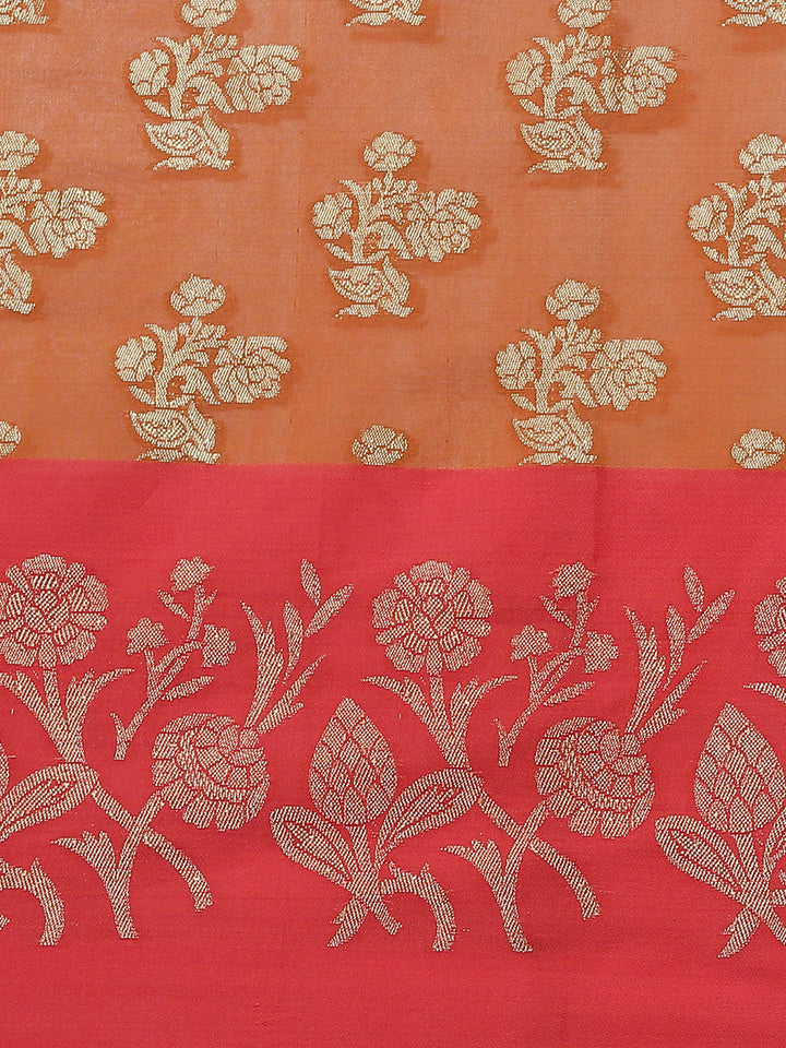 Rust Jamdani Chanderi Colorblocked Saree with Broad contrast border