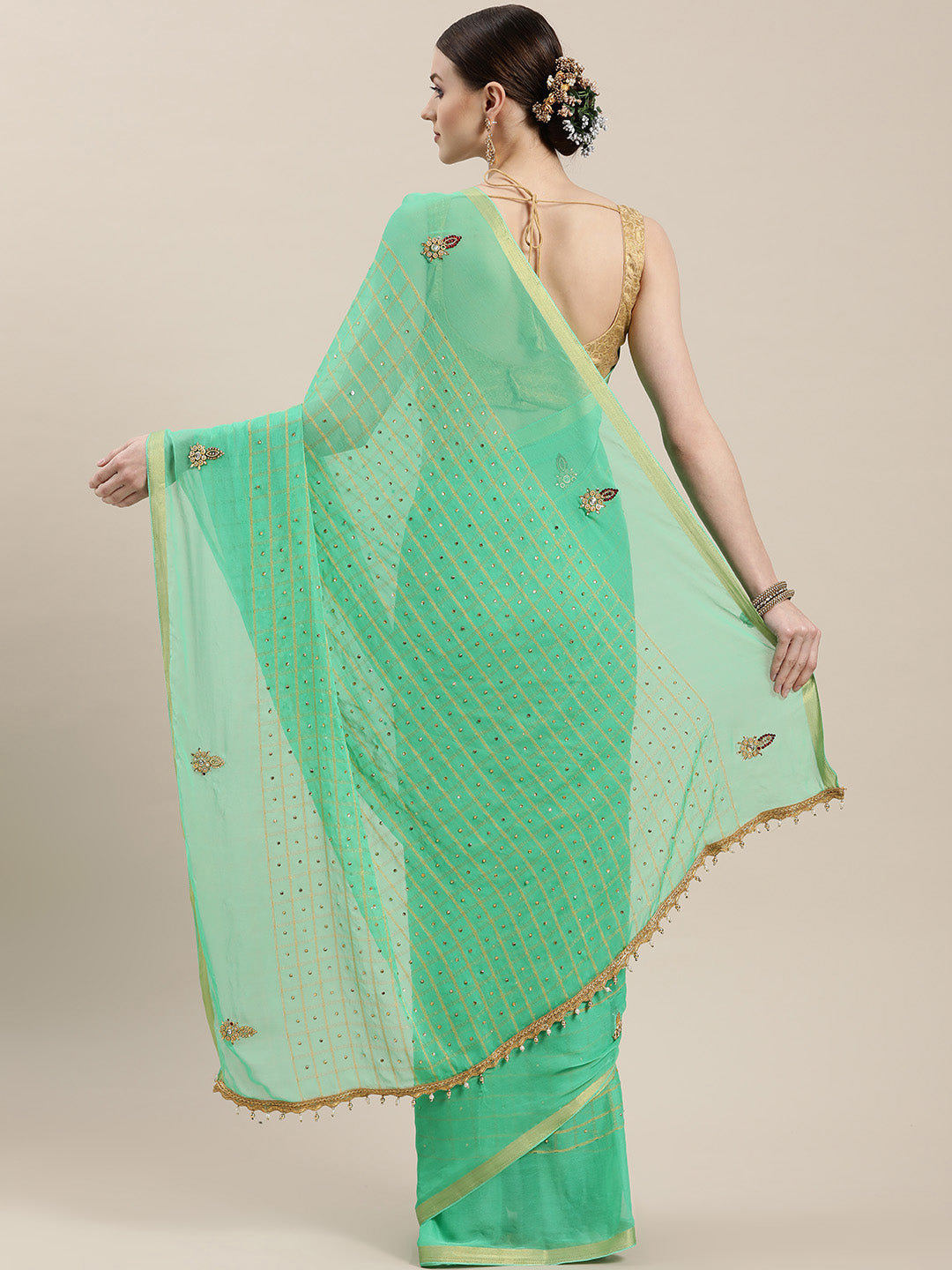 Sea Green Gharchola Georgette Saree