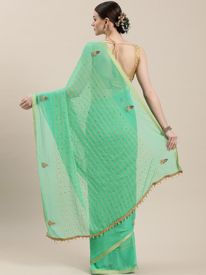 Sea Green Gharchola Georgette Saree
