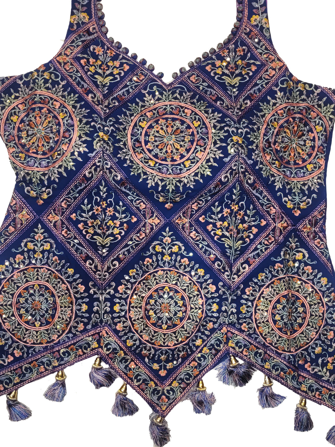 Mandala Embroidered Sleeveless Top with Palazzo Set in Navy Blue