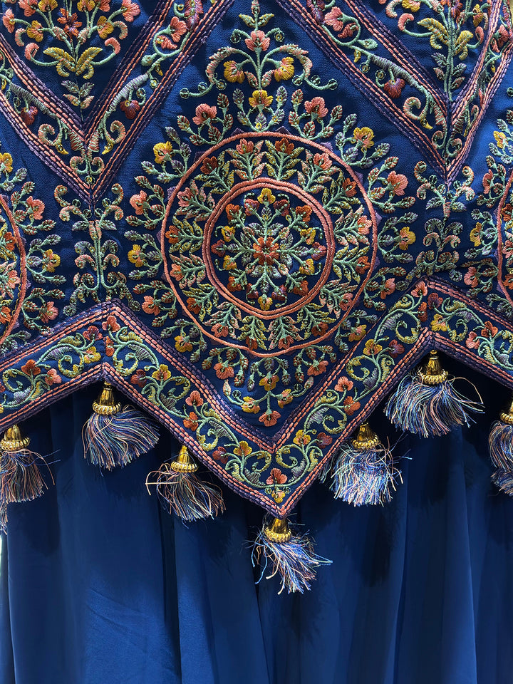 Mandala Embroidered Sleeveless Top with Palazzo Set in Navy Blue