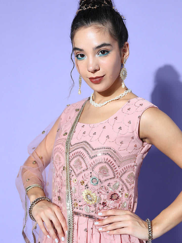 Hyper Texture Peplum Kurta Sharara Set & Embellished Net Dupatta