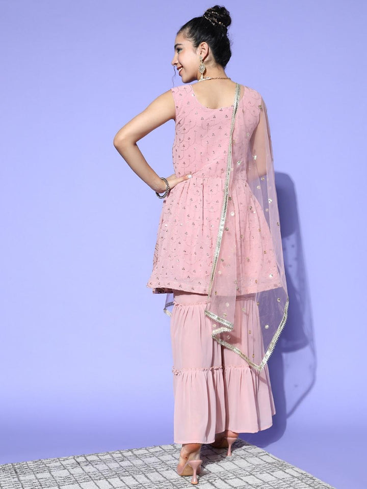 Hyper Texture Peplum Kurta Sharara Set & Embellished Net Dupatta