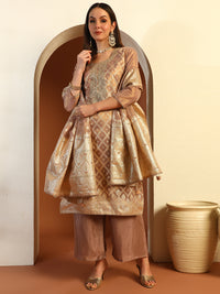 Organza Sequinned Straight Suit with Zardozi Embroidery & Tasseled Chanderi Dupatta