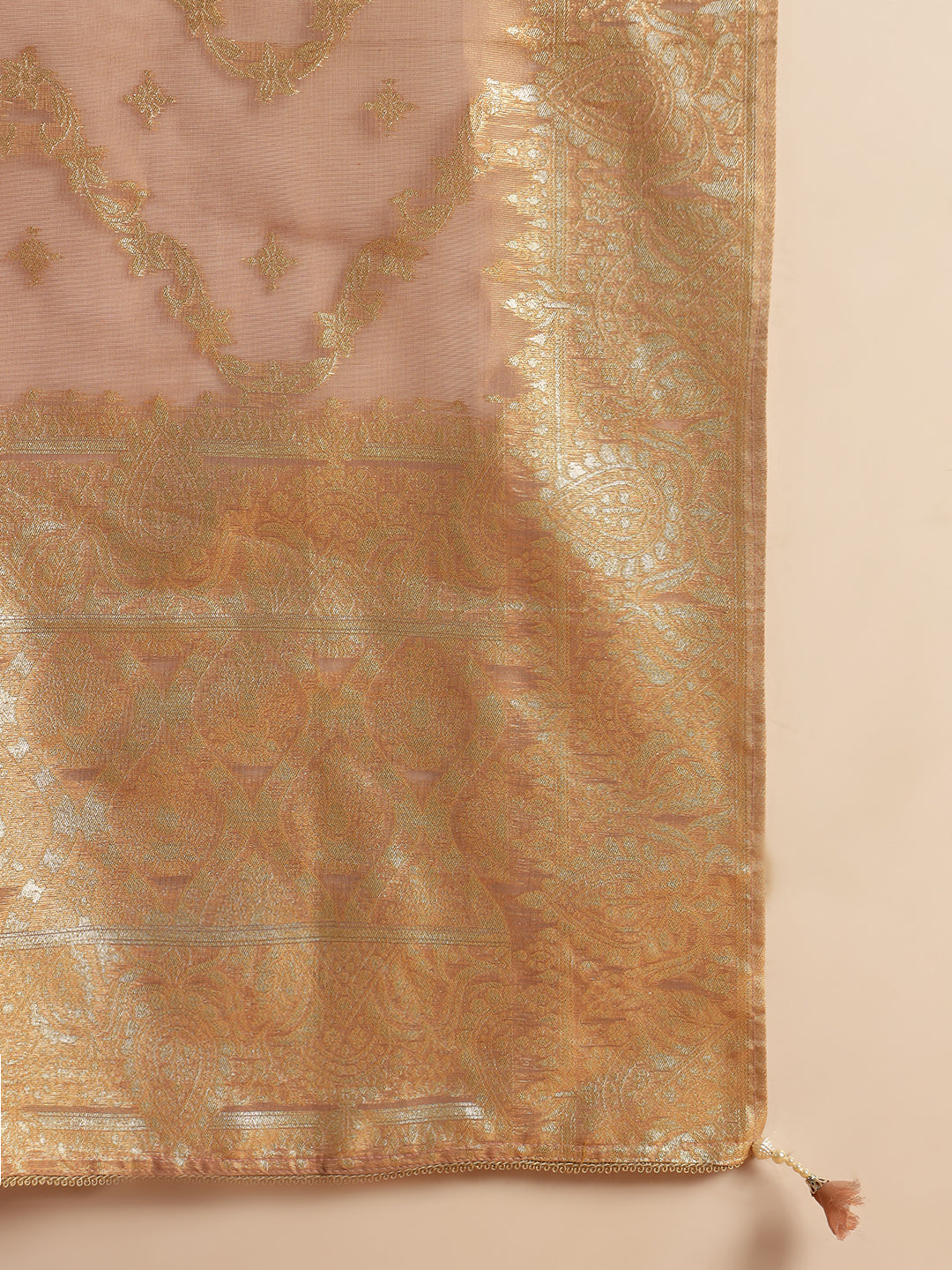 Organza Sequinned Straight Suit with Zardozi Embroidery & Tasseled Chanderi Dupatta