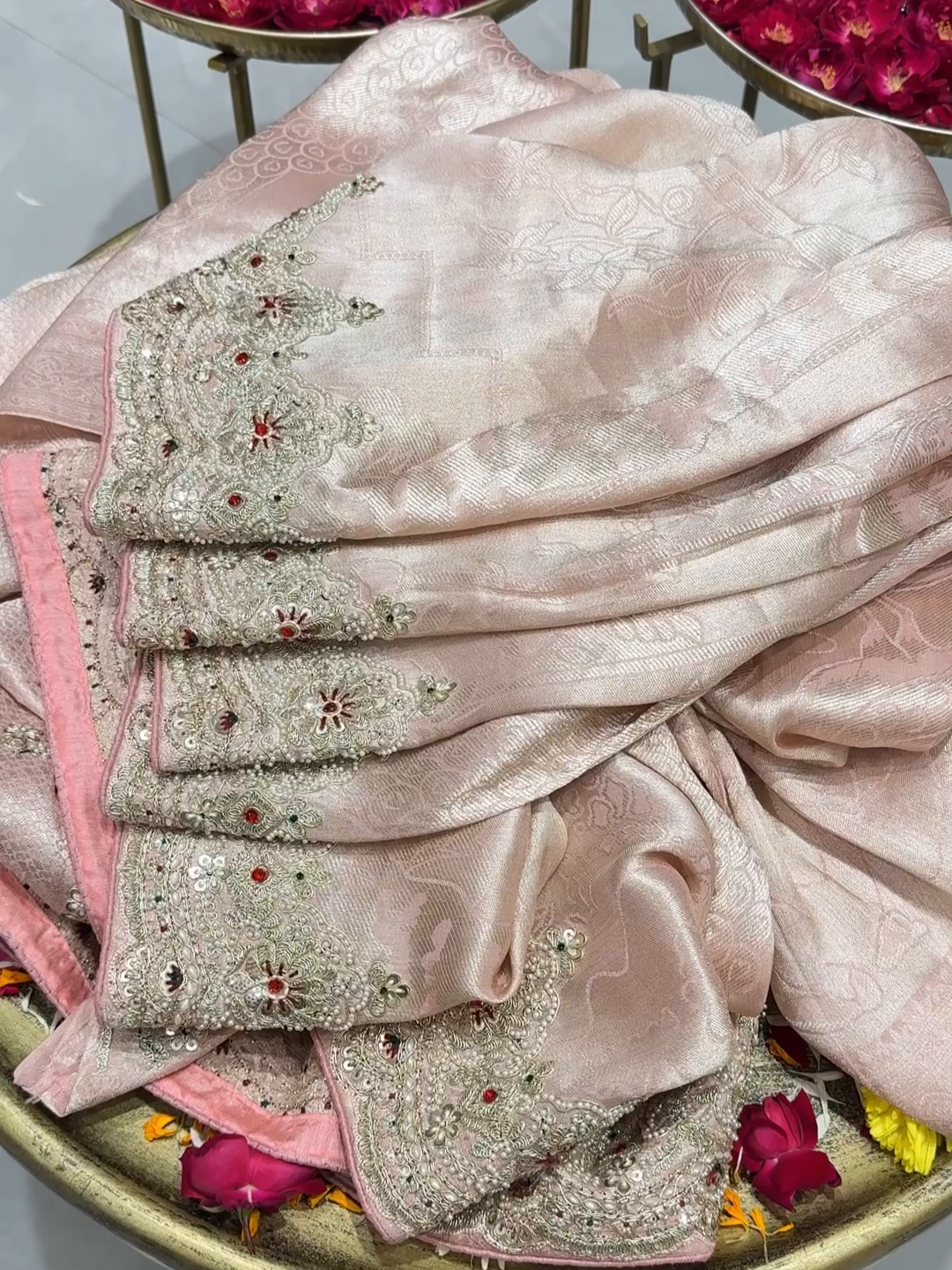 Tissue Silk Woven Floral Booti Saree with Heavy Zari & Sequin Embroidered