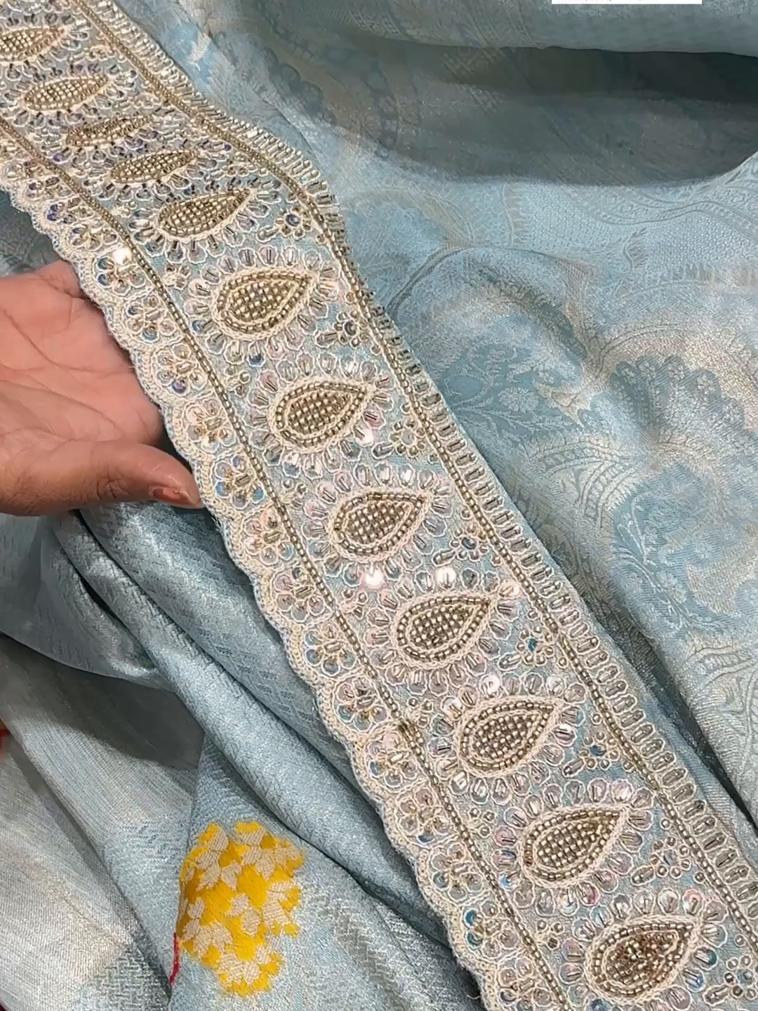 Tissue Silk Woven Floral Booti Saree with Heavy Zari & Sequin Embroidered