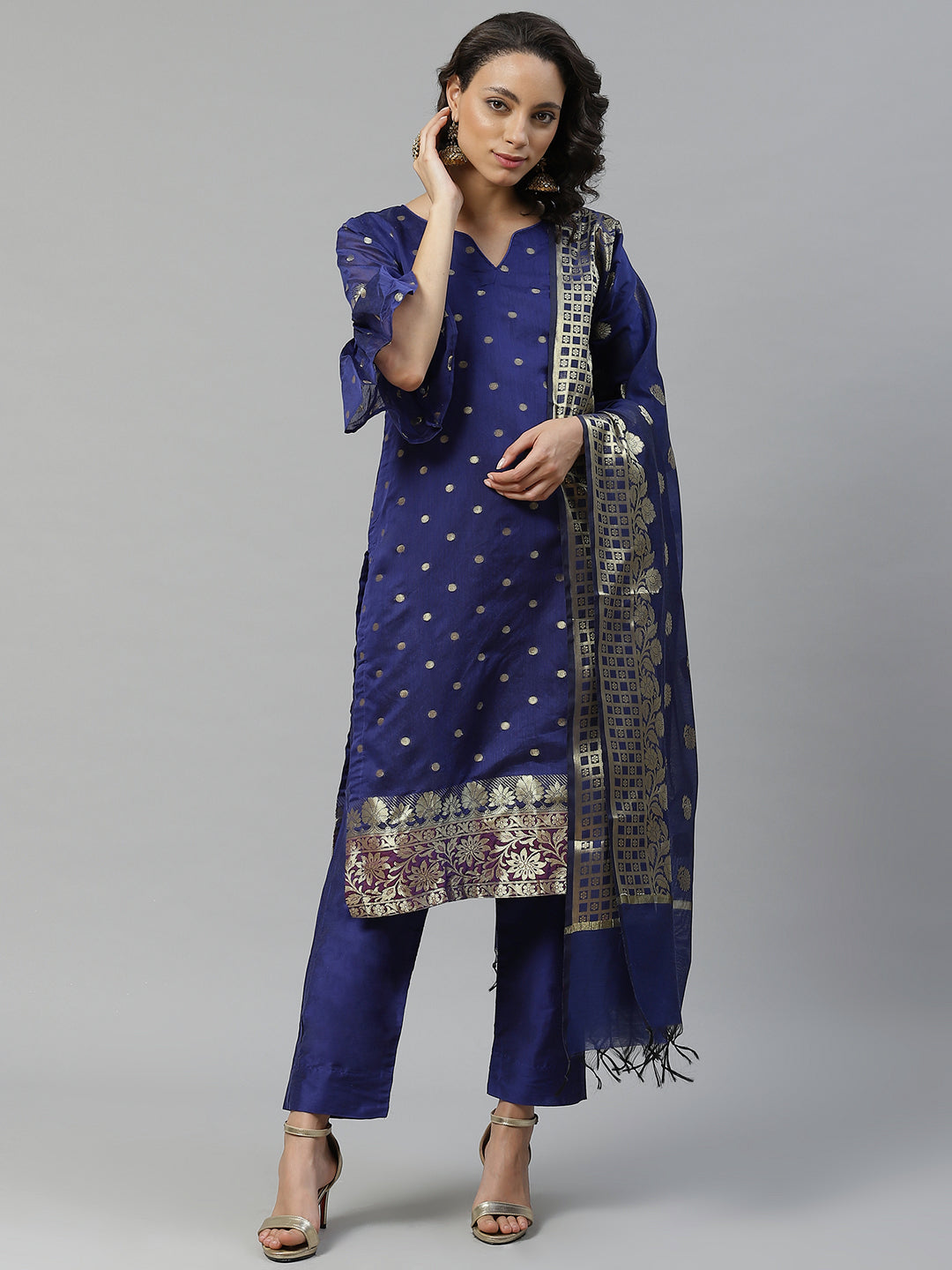 Unstitched Banarasi Handloom Dress Material Set & Zari Woven Dupatta
