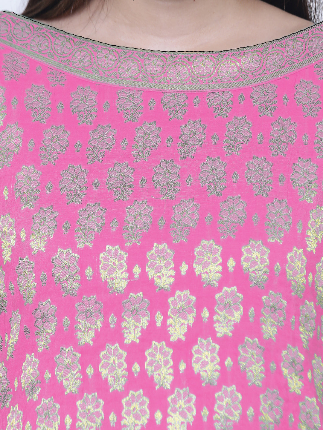 Pink Chanderi Cotton Unstitched Dress Material With Dupatta