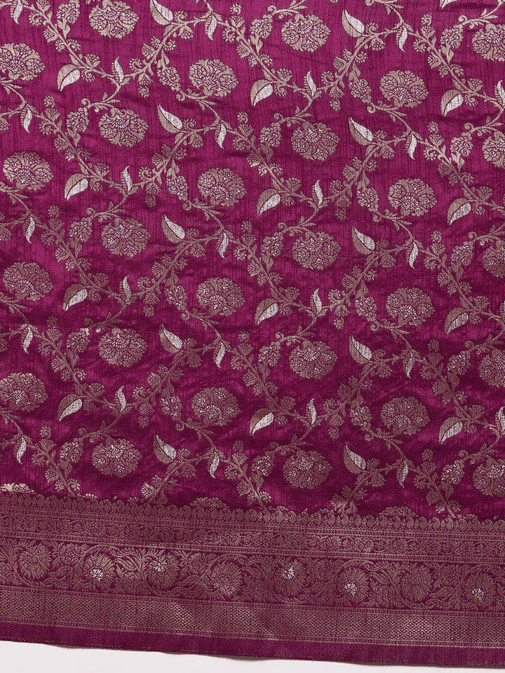 Burgundy Paisley Ethnic Motifs Zari Handloom Jute Silk Saree