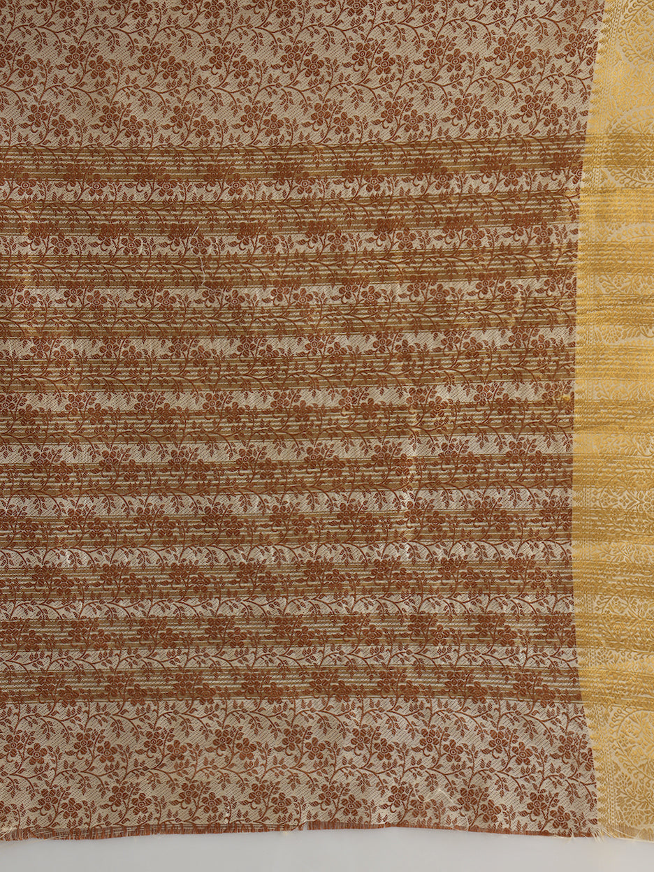 Beige Floral Jaal Pattern Khadi Silk Beautiful Traditional Saree