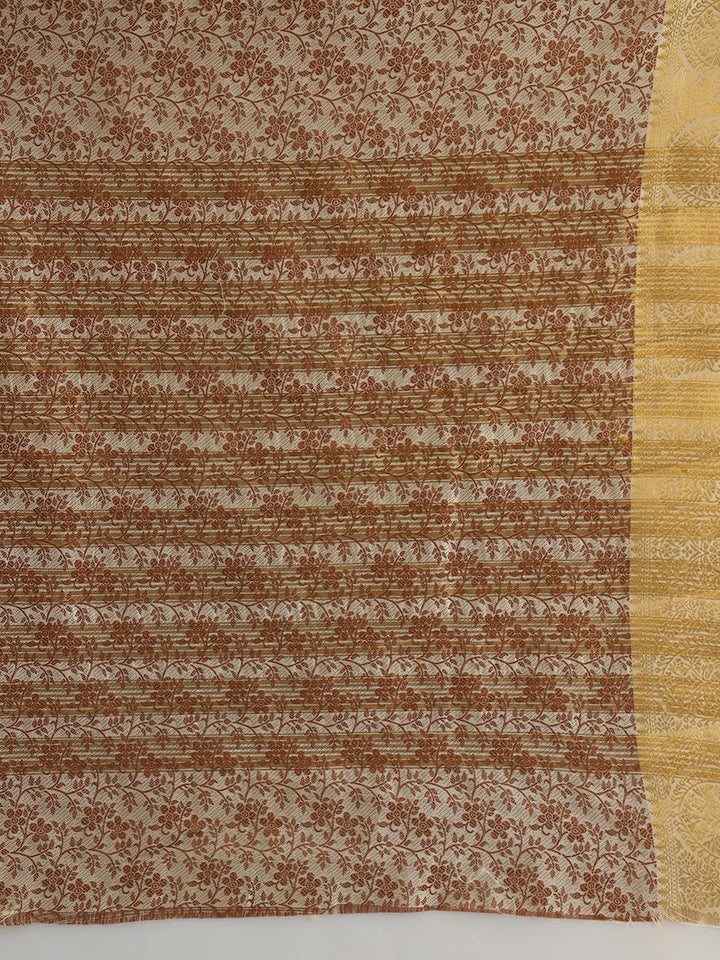 Beige Floral Jaal Pattern Khadi Silk Beautiful Traditional Saree