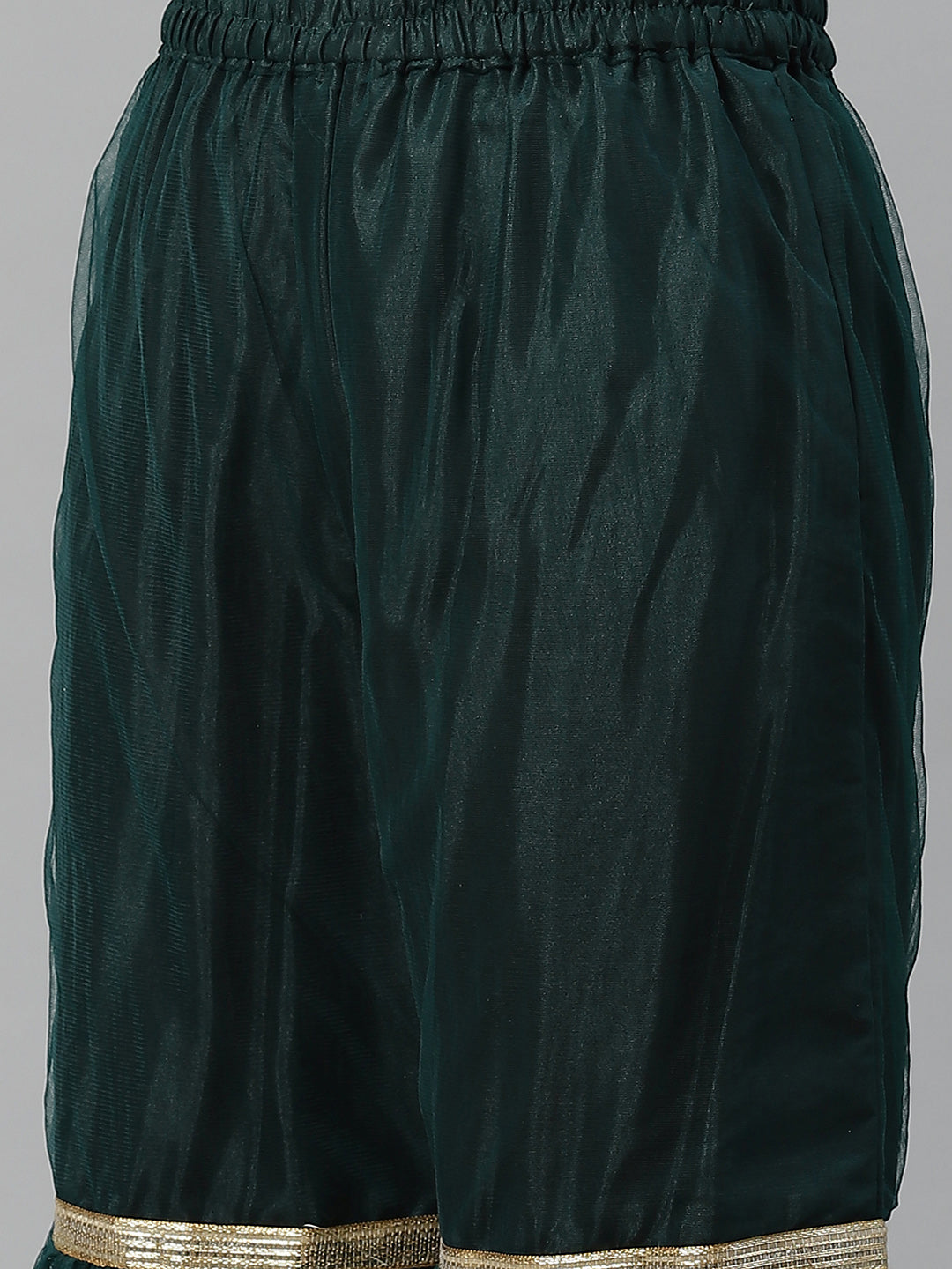 Made to Measure Bottle Green Gold Zari Embroidery Net Kurta Sharara Set with Net Dupatta