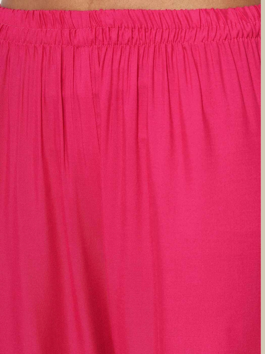 Magenta Pink Foil Printed Kurta Sharara Set With Solid Dupatta