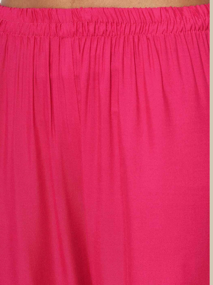 Magenta Pink Foil Printed Kurta Sharara Set With Solid Dupatta