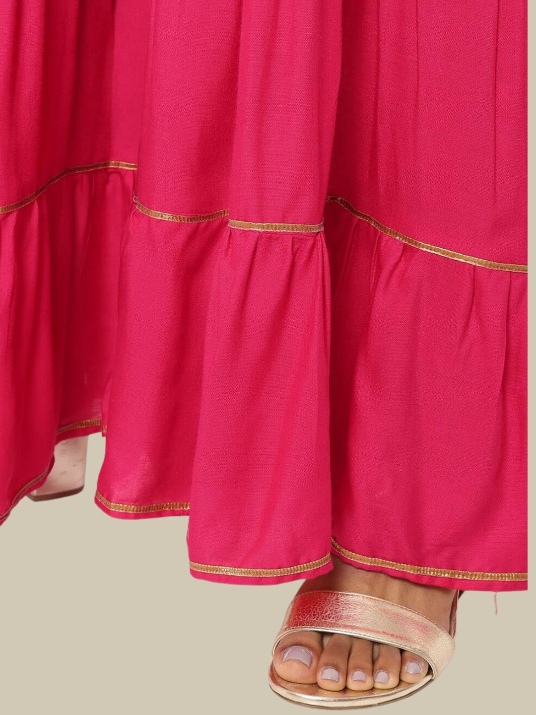 Magenta Pink Foil Printed Kurta Sharara Set With Solid Dupatta